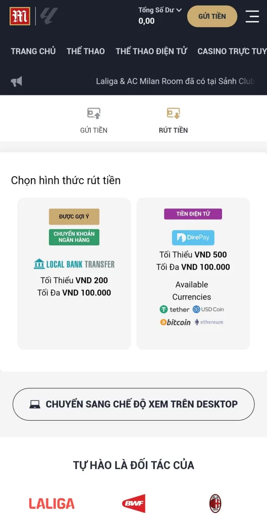 Chọn Cổng Chuyển Tiền